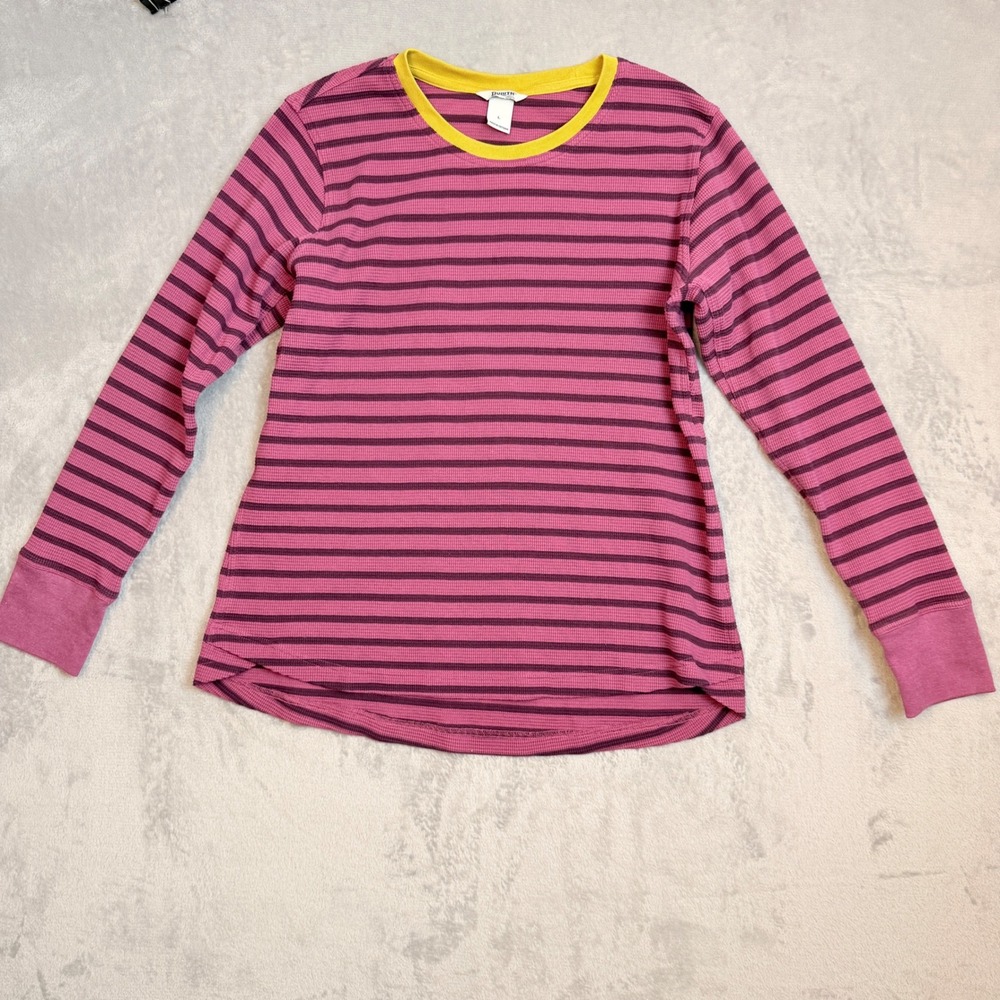 Duluth Waffle Knit Thermal Shirt Womens Large Pink Purple Striped Gorpcore L